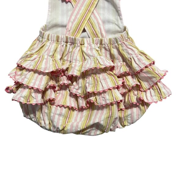 Surcie 18m Pink & Green Striped Ruffle Bubble Romper - Picture 3 of 7